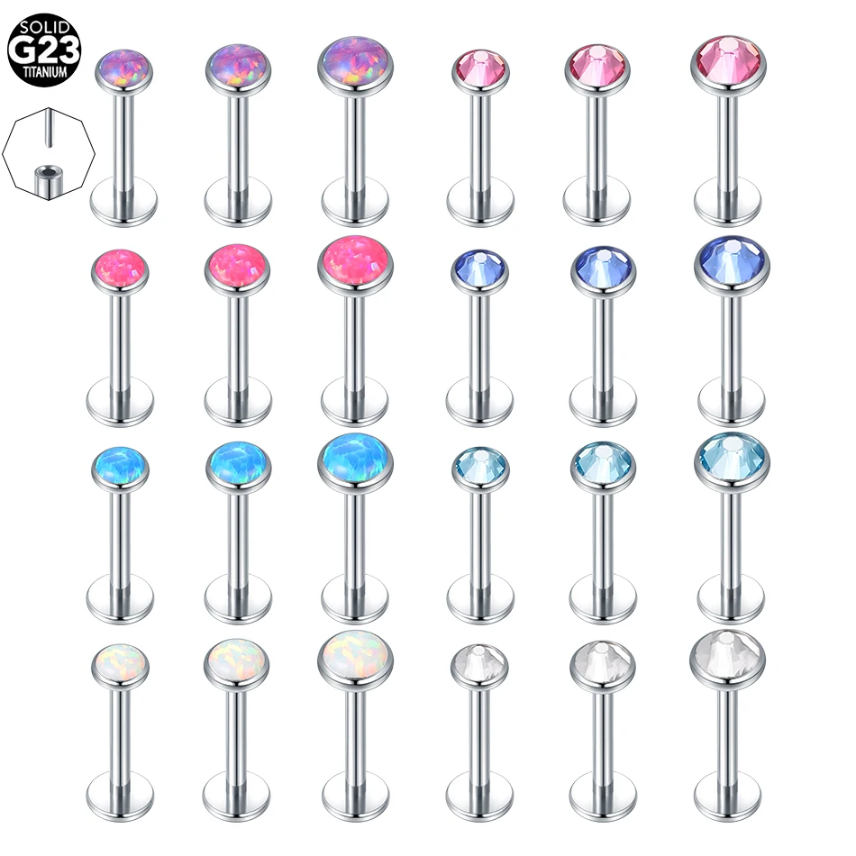 1PCS Titanium Push-in Lip Stud Labret Piercings Threadless Opal White Stud Earrings Zircon Tragus Helix Piercing Jewelry