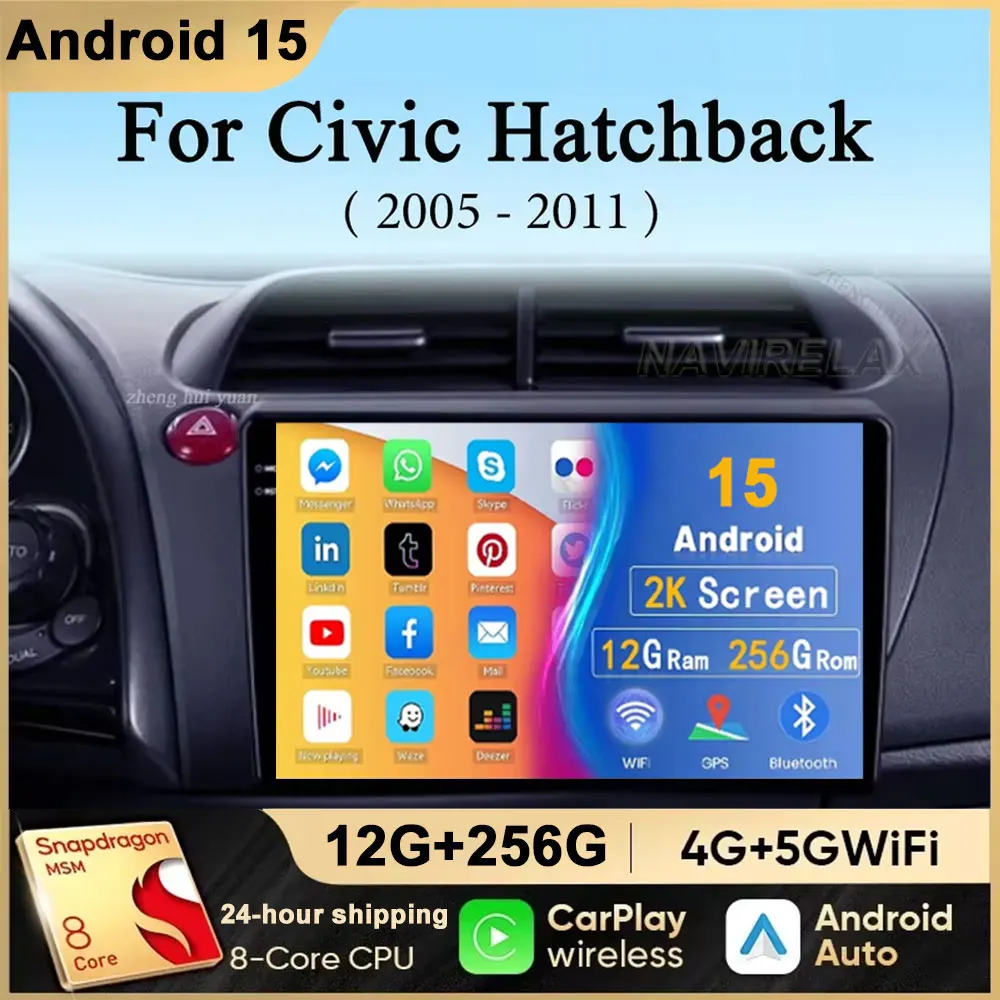 

Android 15 для Honda Civic Hatchback 2006-2011, автомобильный радиоприемник, мультимедийный плеер, навигация, 2 Din, стерео DVD, головное устройство, динамик