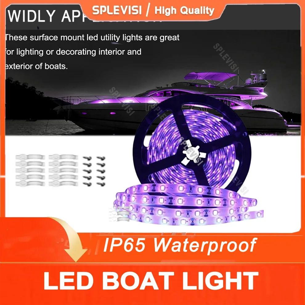 5M 16FT Waterproof IP65 Ultra Violet UV Light LED Light Strip for Marine Boat Bass Night Fishing Pontoon Kayak Yacht Sailboat