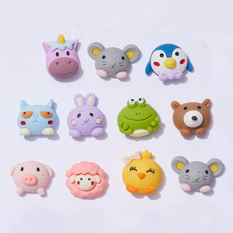 10pcs Colorful Cartoon Animal Stone Figurine Flatback Resin Cabochon Kawaii Cat Rabbit Characters DIY Scrapbook Accessories