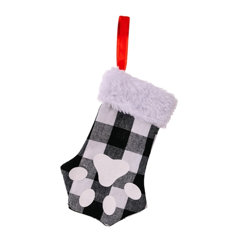 Christmas for Cat Paw Plaid Stocking Tree Hanging Ornament Gift Decor for Children‘s Day Party Gift Dropship