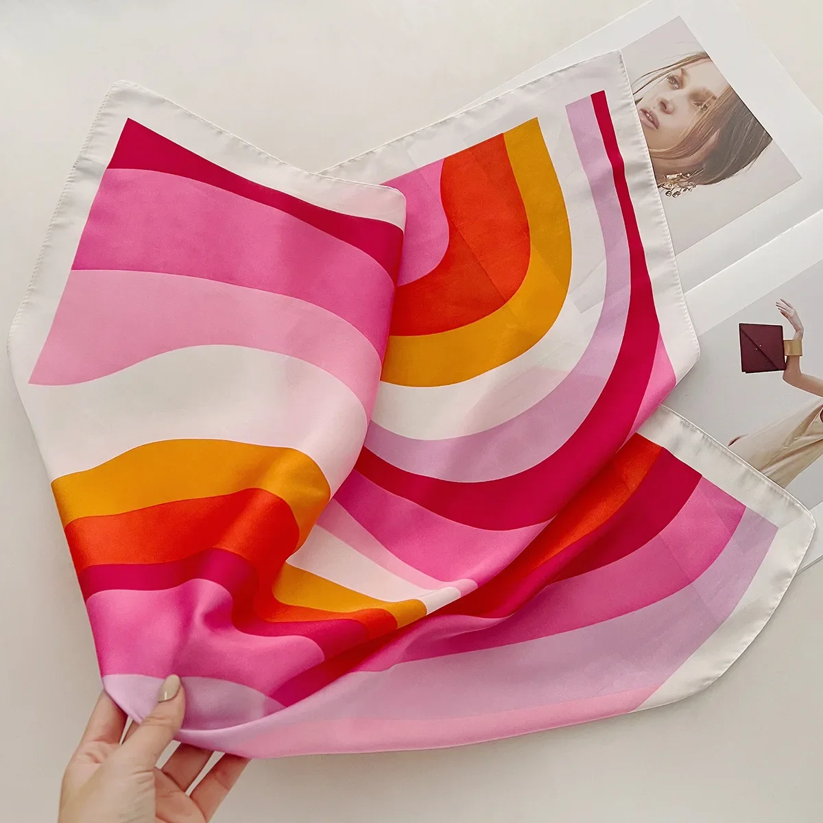Imitation Silk Striped Print Square Scarf For Women, Bandana Decorative Scarf,Hair Band,Head Band For Dressing Up Your Look image 4