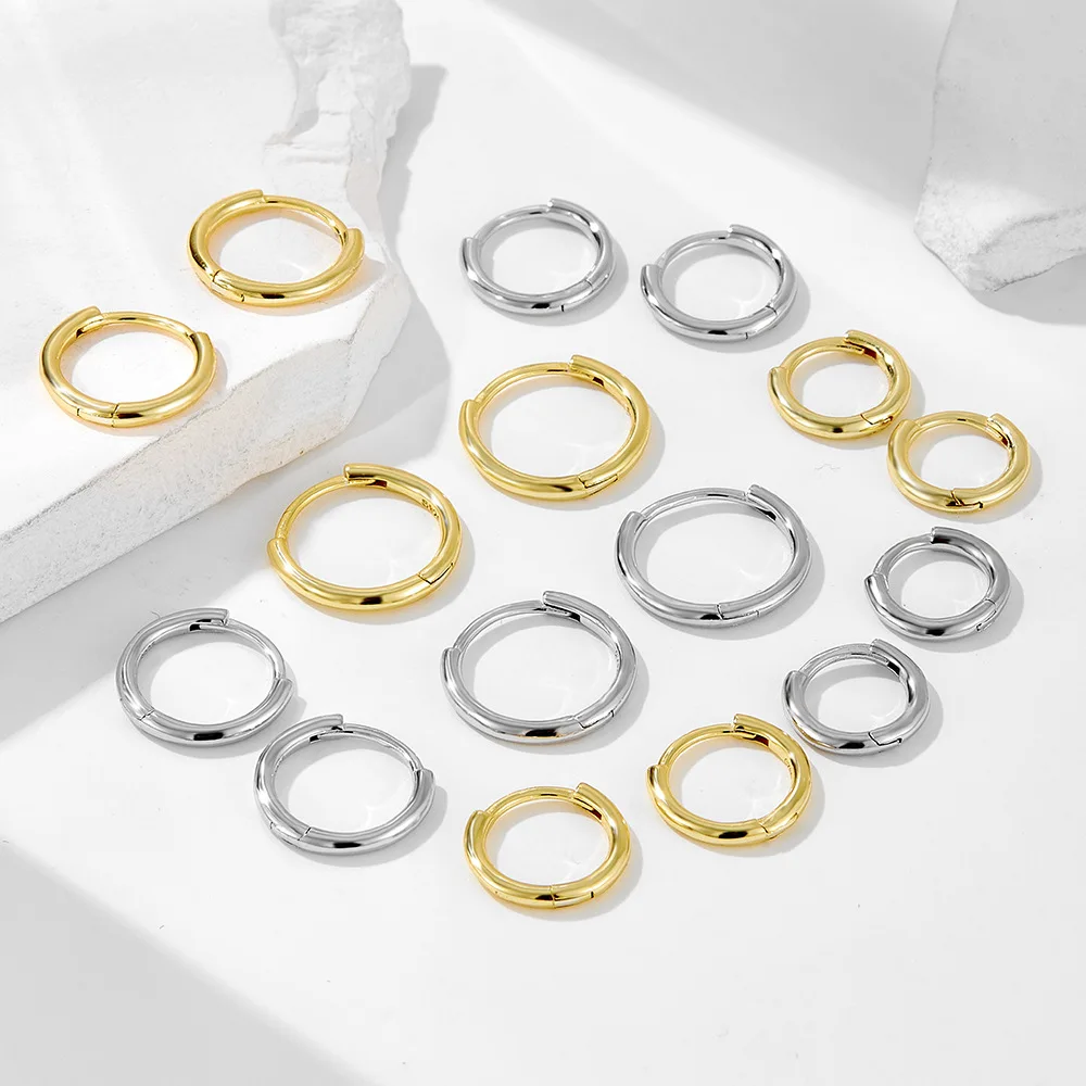 

925 Sterling Silver Real Gold-Plated Polished Hoops - European US Ins Stylish Unique High-End Ear Clips