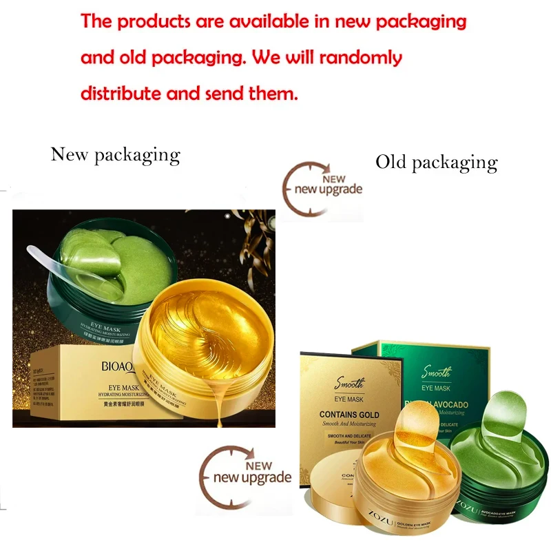 60PCS/120 PCS Eye Mask Avocado Gold Moisturize Firming Improve Eye Bags Eye Patches Anti Wrinkle Eye Patches for Dark Circles