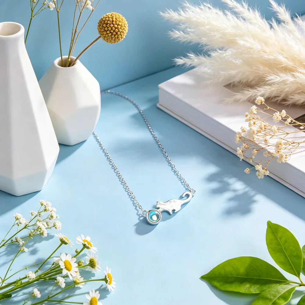 New Attractive Genuine 925 Sterling Silver Women Lovely Design Cat Play Ball Pendant Necklace Zirconia Birthday Party Jewelry