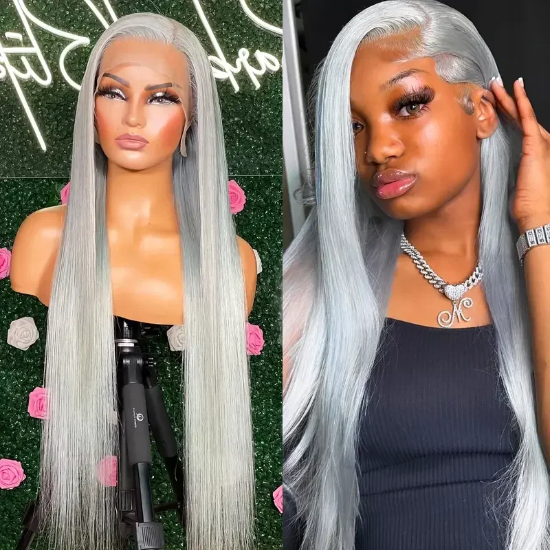

Серый парик из натуральных волос Bone Straight HD Lace 13x6, прозрачный фронтальный парик из натуральных волос 13x4, предварительно выщипанный, осветленный, 613, бразильские парики