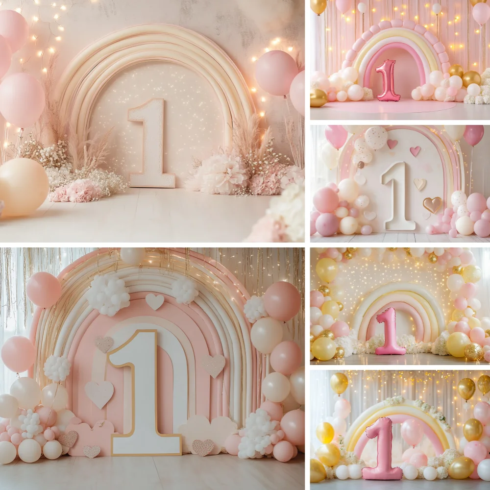 

Newborn Baby 1 year old Birthday Backdrop Pink Balloon Girl Boy Baby Shower romantic Smash Photography Background Decor Photo