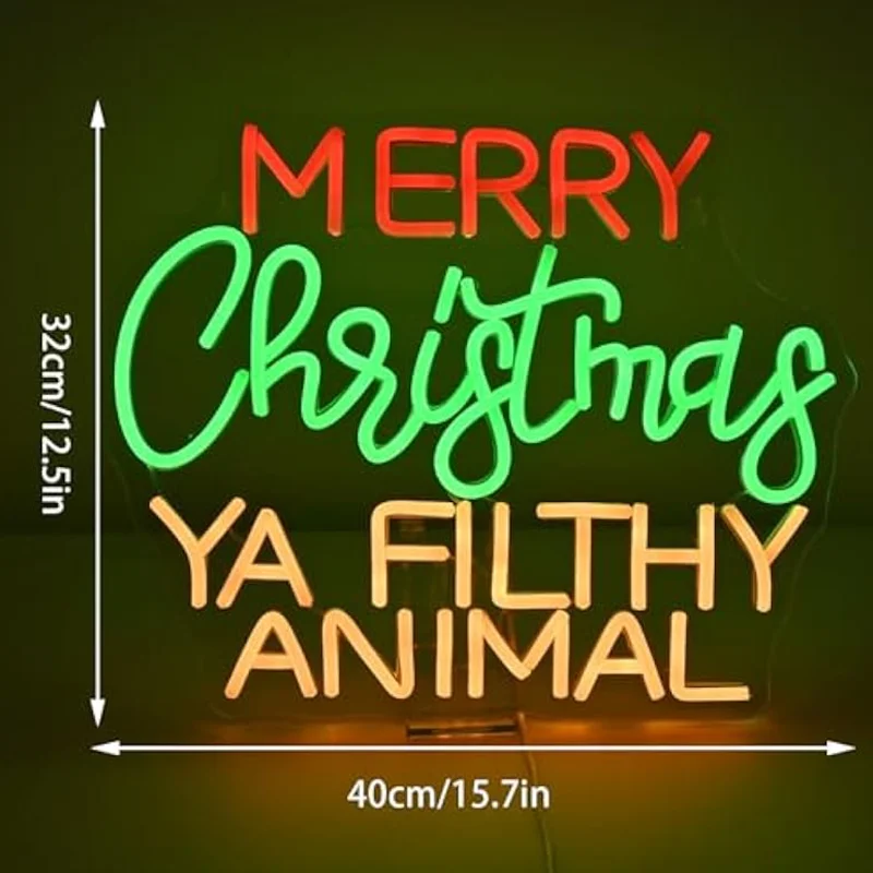 Merry Grinchmas Neon Sign Christmas Wall Decor Ya Filthy Animal Neon Light for Home Party Christmas Party Decor Grinch Ornament