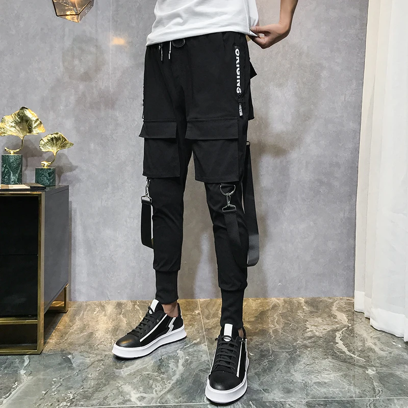 

Nice Men Streetwear Pants Black Harem Pants Light Men Punk Pants Ribbons Casual Slim Jogger Pants Men Hip Hop Trousers LBZ138