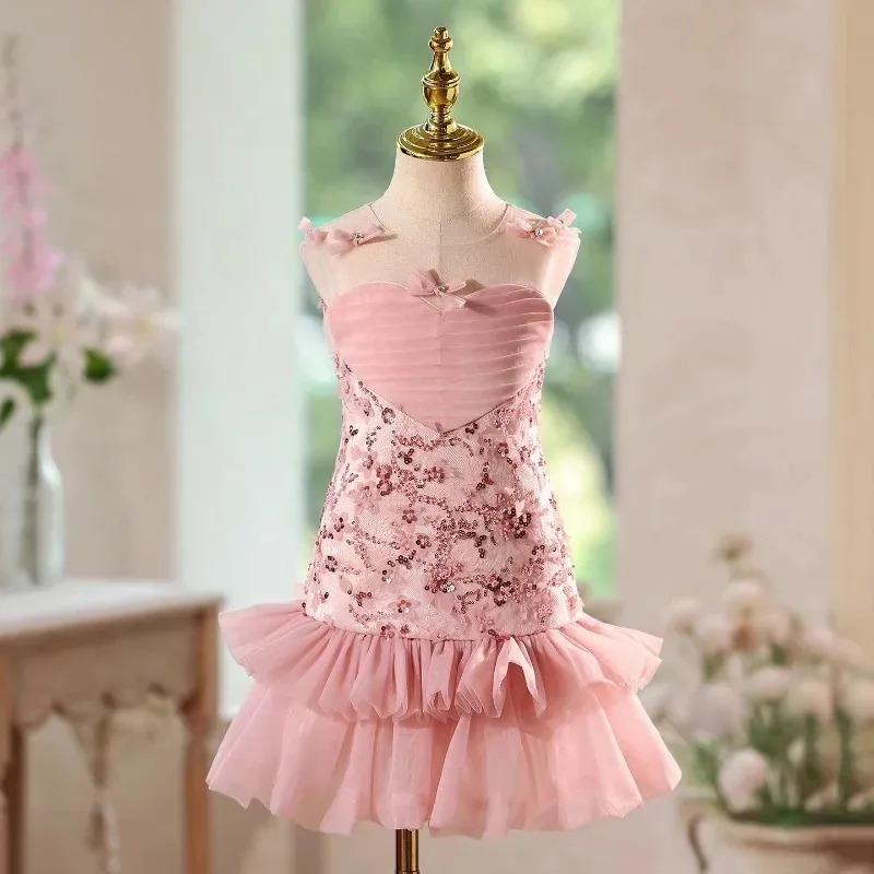

Girls Party Dress Piano Performance Host Children Birthday Celebration Pageant Gown Evening Party Formal Wear Kids Daily Dress
