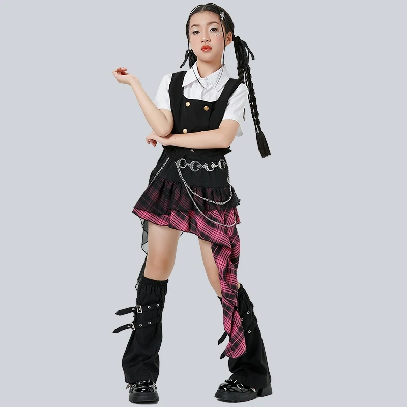새로운 그룹 K-pop 복장 소녀 재즈 댄스 공연 의상 어린이 힙합 댄스 복장 거리 정장 무대 레이브 착용 XS9853