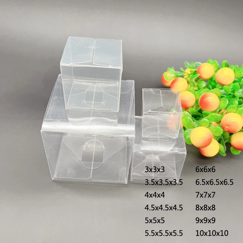 

50pcs 3-10cm Square Transparent Box Clear PVC Plastic Gift Box Christmas Wedding Packaging Gift Boxs for Jewelry Storage Boxs