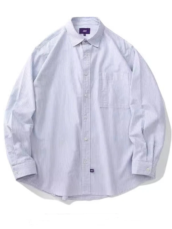 

Retro Japanese Sle Men's Cotton Striped irt Loose Long Sve Turn-down Collar Breathable Comfortable y Casual irt