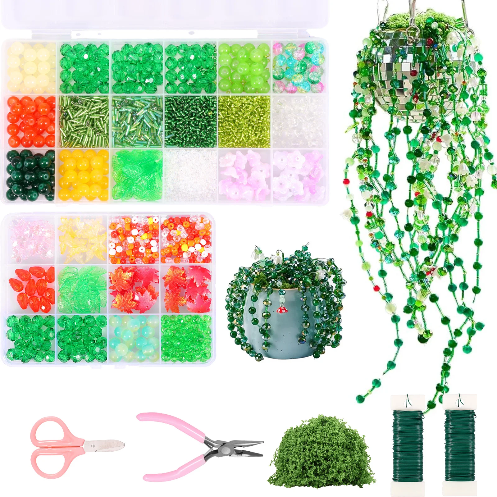 Green Glass Beads Bracelets Crystal Beads Jewelry Making Beaded Plants Glass Beads for DIY Bead Plant Making Crafts Decorative