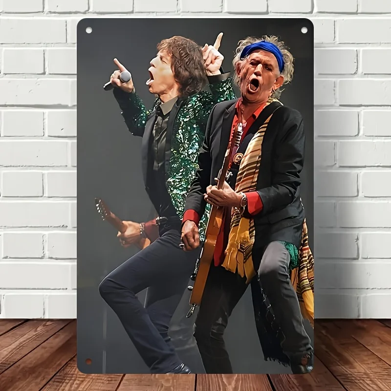 Vintage Band Metal Tin Sign Poster  - Iconic Mick Jagger & Guitarist Performance Art Wall Decor Durable Retro Plaque for Man C