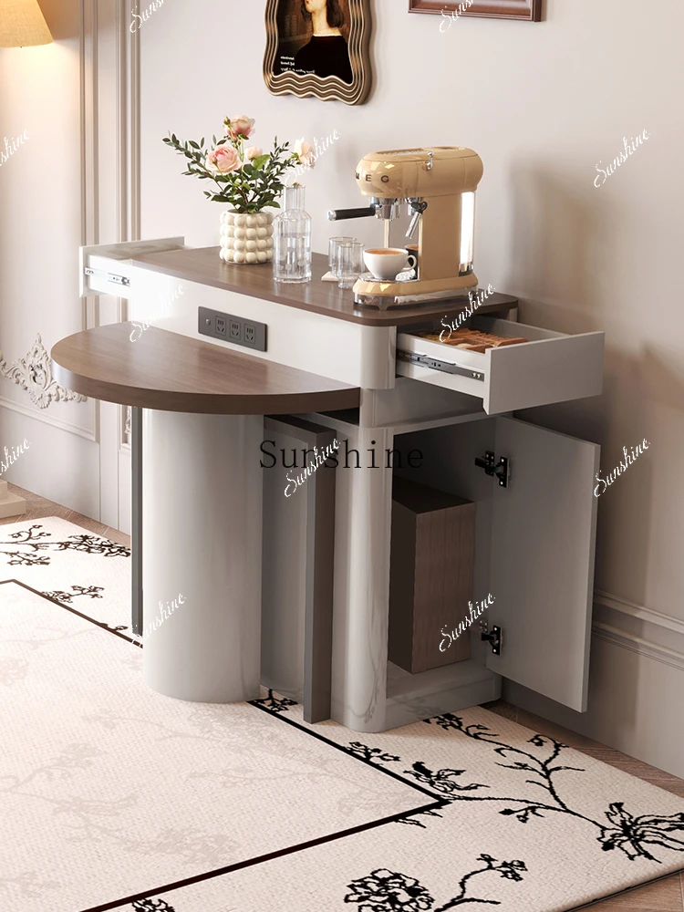 

Medieval style folding oval island integrated household small retractable dining table and chairs FT