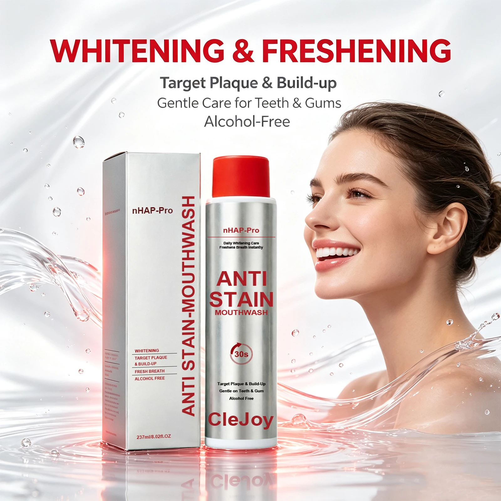Anti Stain Mouthwash Teeth Whitening Remove Tooth Stains Fresh Breath Improve Bad Odor Protect Gum Alcohol Free Oral Care 237ml