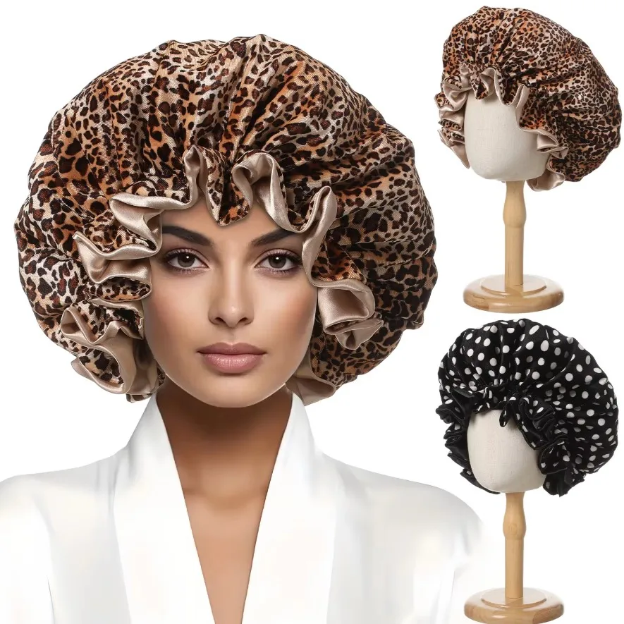 Waterproof Shower Caps Double Layer Elastic Bath Hat Dust-proof Smoke-proof Shampoo Polyester Thick Hair Cover Women Supplies
