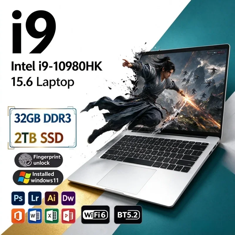 Hot New 2026 15.6 Inch Crisp FHD Display Notebook Intel I9-10980HK 16/32GB RAM 2TB SSD Win11 Office Laptop