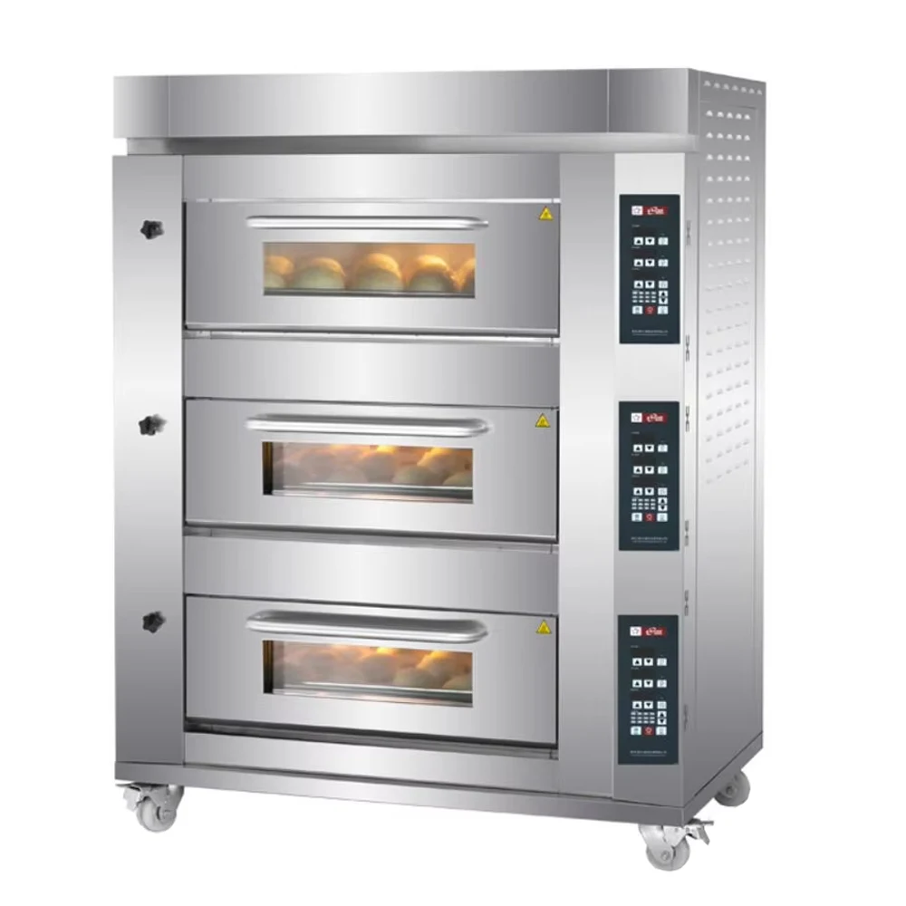 Commercial 3 Deck 6 Trays Convection Oven Digital Electric Bread Baking Oven Stainless Steel Automatic Pizza Heat Oven