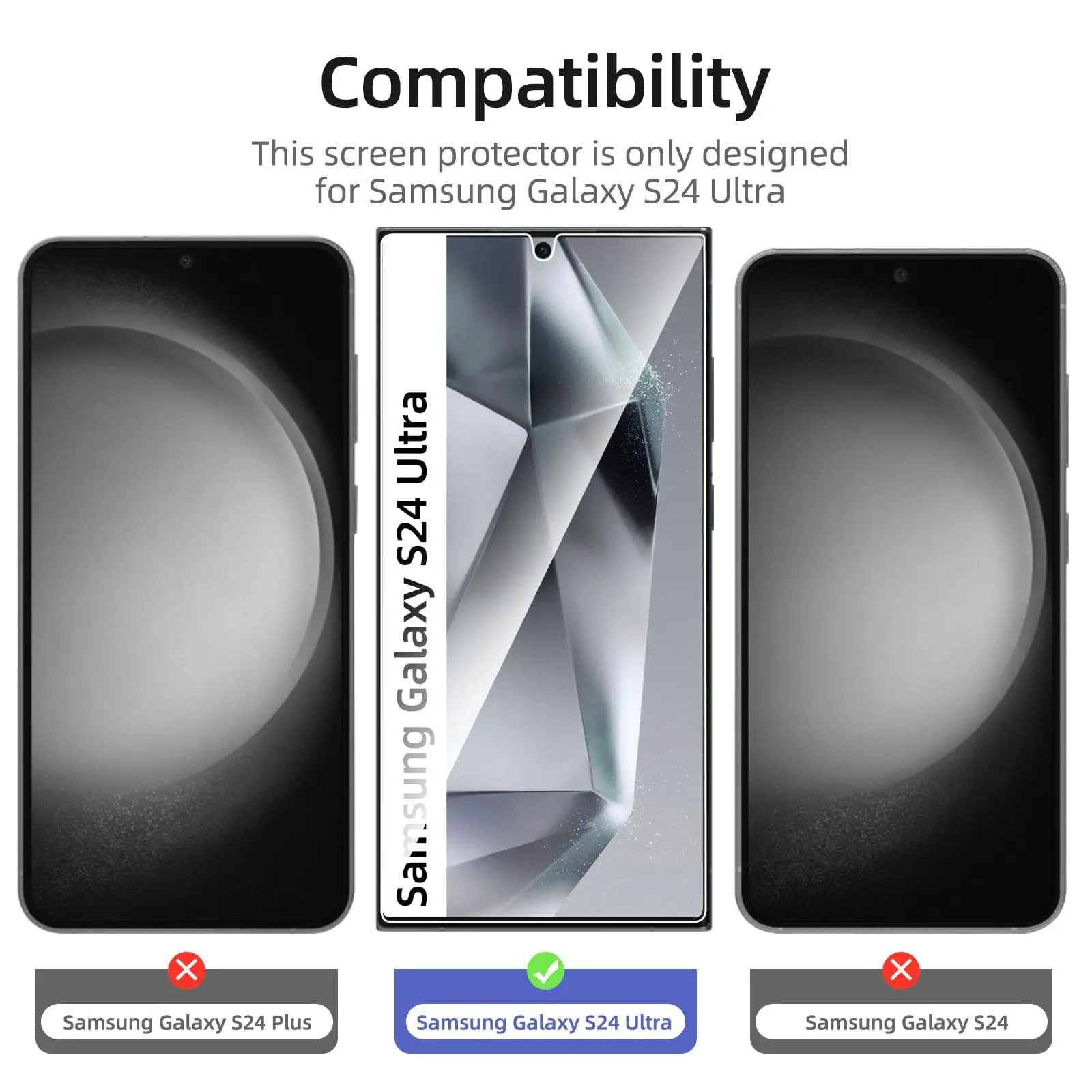 삼성 갤럭시 S24 울트라 6.8 인치 강화 유리 스크린 보호대, HD 크리스탈 9H 하이 알루미늄 지문 잠금 해제