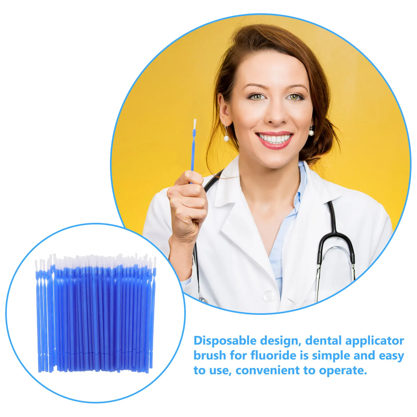 

100 шт. маленьких одноразовых стоматологических аппликаторов-щеток, компактные, легкие, для нанесения фтора на зубы, для применения в полости рта
