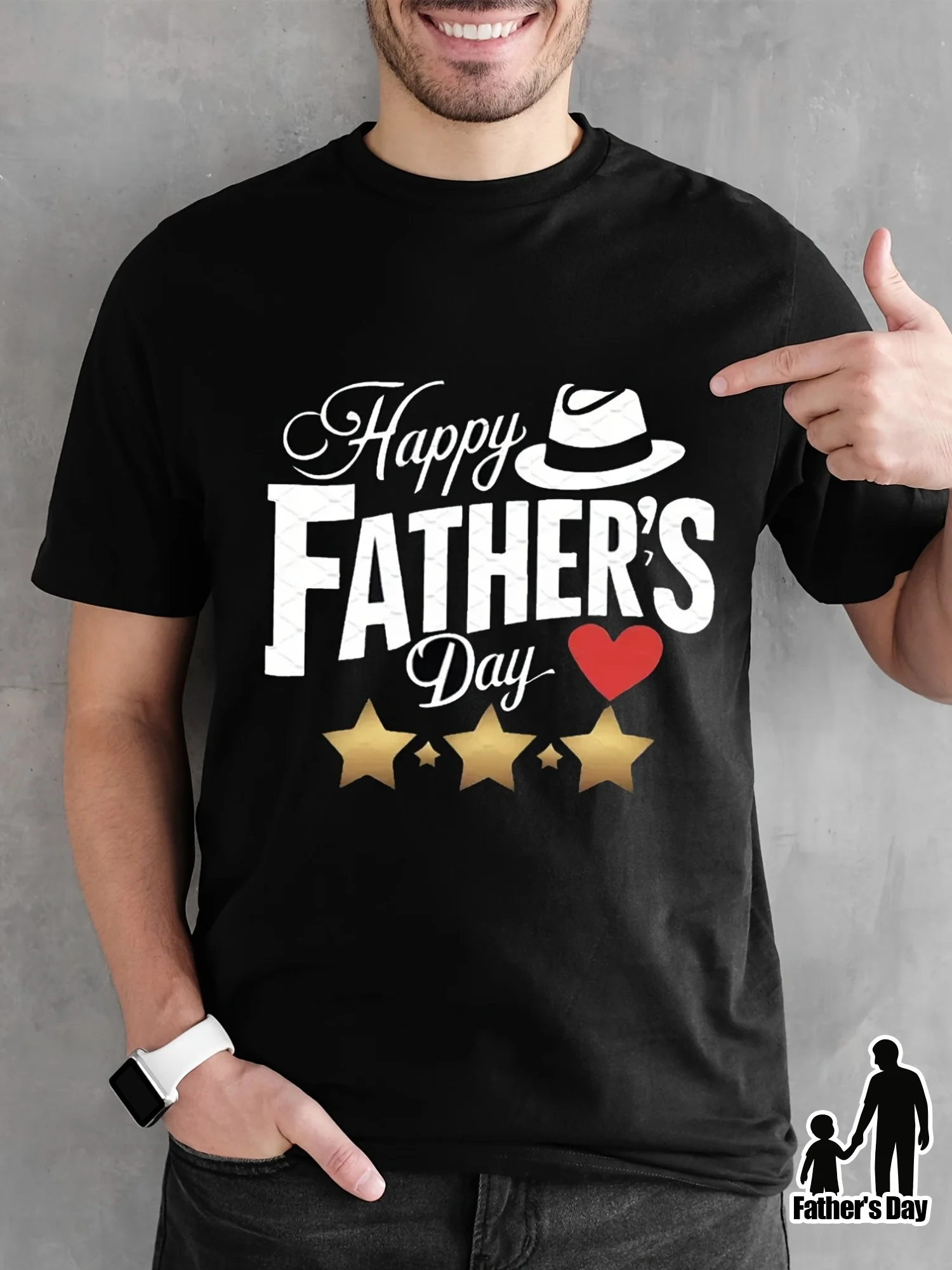 

Men s Father s Day Cotton T-Shirt Casual Crew Neck Short Sleeve Black with Graphic Print Happy Father s Day Design