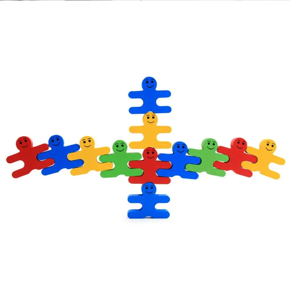 Interesting Food Grade Material 16pcs Rainbow Wooden Building Blocks Colorful Doll Shape Montessori High Density Board Kid