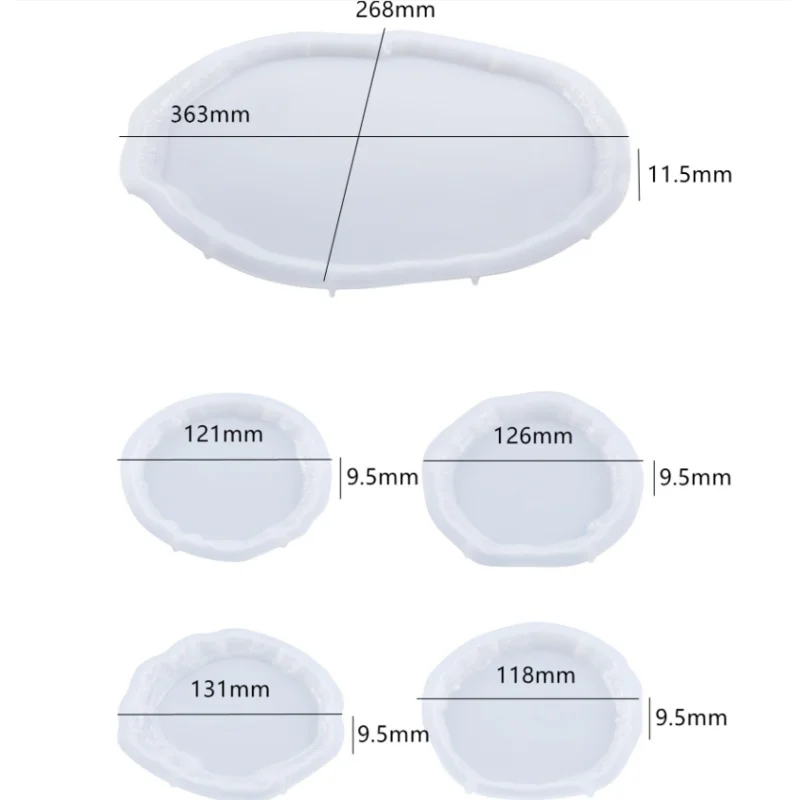 Molde de resina epoxi de cristal para manualidades, bandeja Irregular, posavasos, molde de silicona para espejo