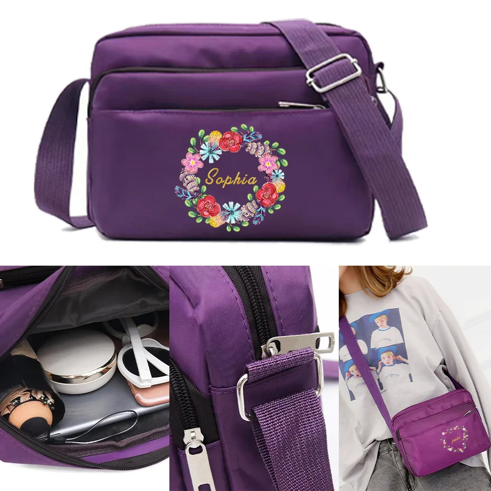 Personalized Customization List Shoulder Crossbody Bag High-quality and Durable Purple Women's Multi-layer Storage Bag Durable