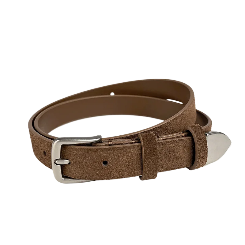 Women's belt made of suede matte genuine leather, retro style with premium texture, matches skirts and jeans