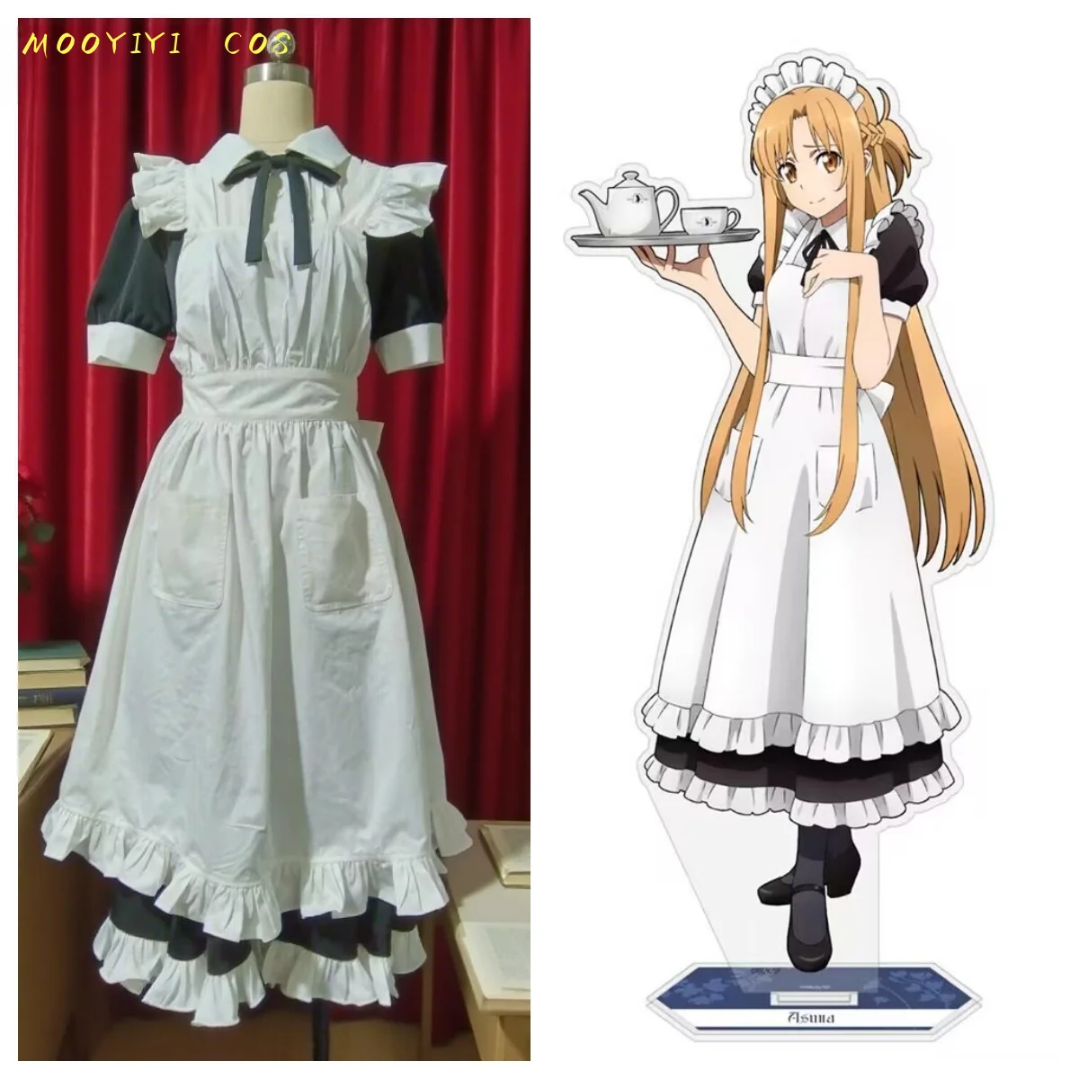 Kostum Cosplay Asuna Yuuki Baru Pakaian Pelayan Pameran Komik Pesta Permainan Peran Natal Halloween termasuk hiasan kepala dan kaus kaki
