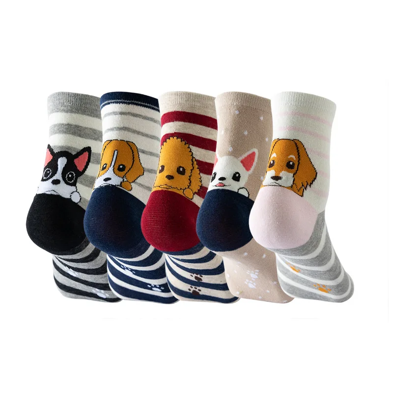 5 Pairs Fashion Colorful Kawaii Cute Cartoon Cotton Women Socks Comfortable Cat Polka Dog Stripe Casual Funny Korean Style Sock