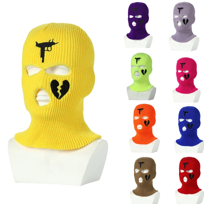 العصرية الشتاء 3 ثقوب غطاء الوجه الكامل قناع التزلج قبعة التكتيكية قناع التطريز بالاكلافا للجنسين دراجة نارية يندبروف متماسكة بيني