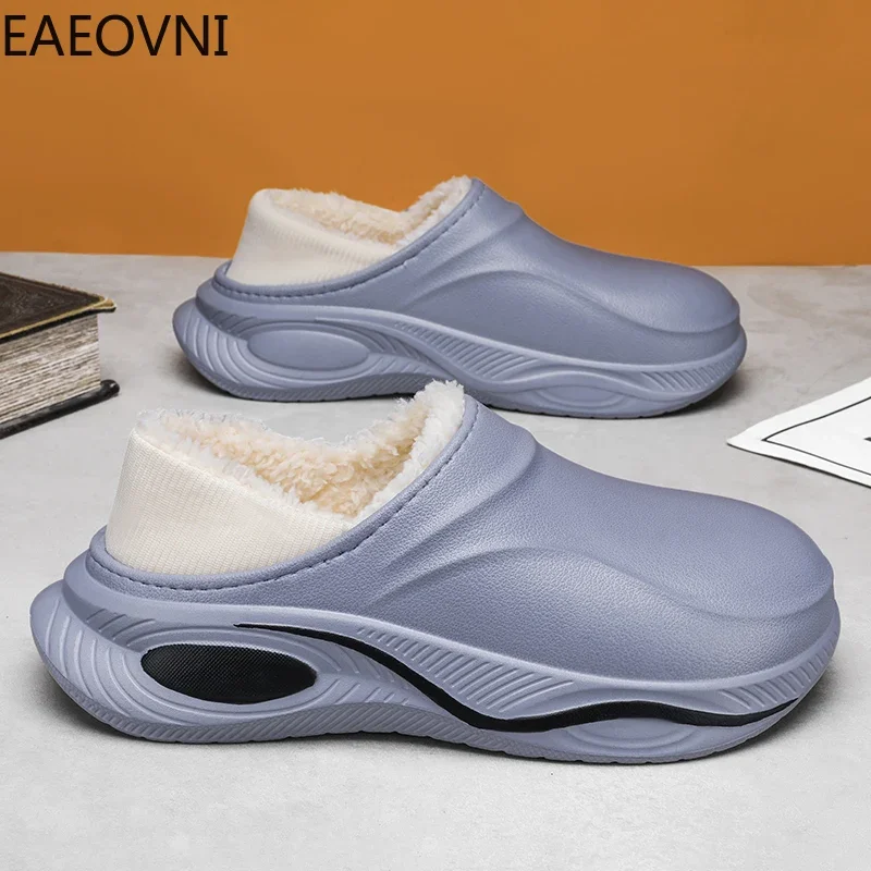 Winter Cotton Men Home Slipper Lightweight Men's Eva Cotton Shoes Waterproof Wear-Resistant Non-Slip Warm Plush Male Footwear