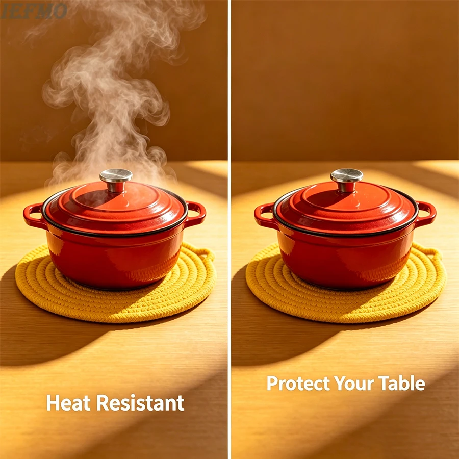 Thick Braided Placemats Solid Color Rustic Boho Round Trivets Non-Slip Heat Insulation Padsfor Dishes&Bowls,Teacups&Glasses