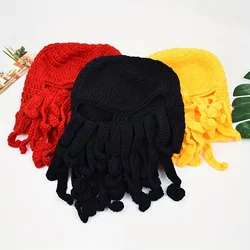 European and American hand-woven funny party octopus beard hat crochet Cthulhu men and women knitted wind mask hat Halloween ani