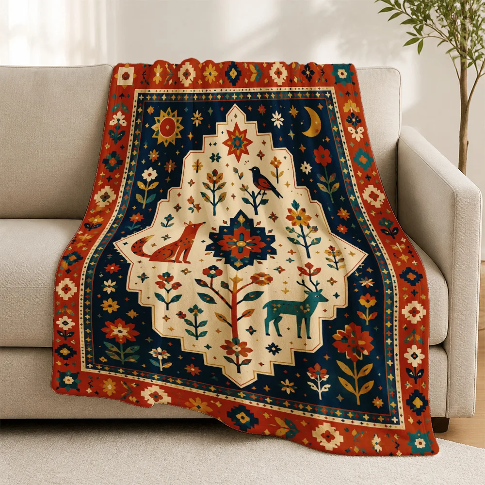 Oversized Tapestry Throw Blanket for Sofa Couch Boho Rustic Autumn Woodland Deer Fox Farmhouse Picnic Decor Home Accent Art