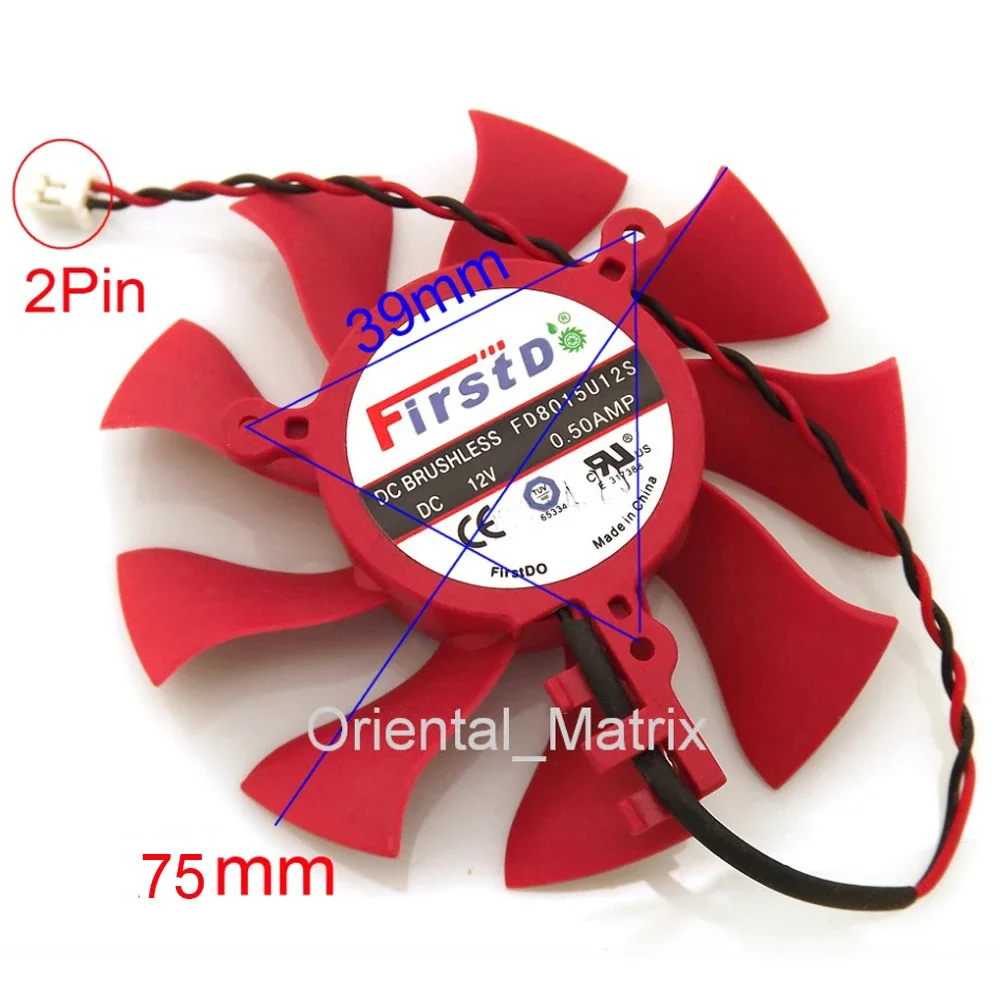 New FD8015U12S DC12V 0.50A 2Pin 75mm 39x39x39mm For XFX HD4860 HD4890 HD6790 HD6870 HD6770 Graphics/Video Card Cooling Fan