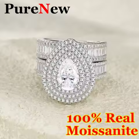 Luxury 1.5ct Pear Cut Women's Wedding Moissanite Diamond Ring Set 925 Silver Plate 18k D Color Full Moissanite Ring For Women