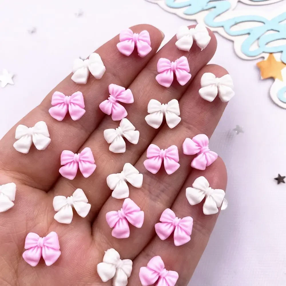 100pcs Resin White Pink Bowknot Nail Art Flat Back Rhinestone Scrapbook DIY Christmas Appliques Decor Jewelry Accessories L814W1