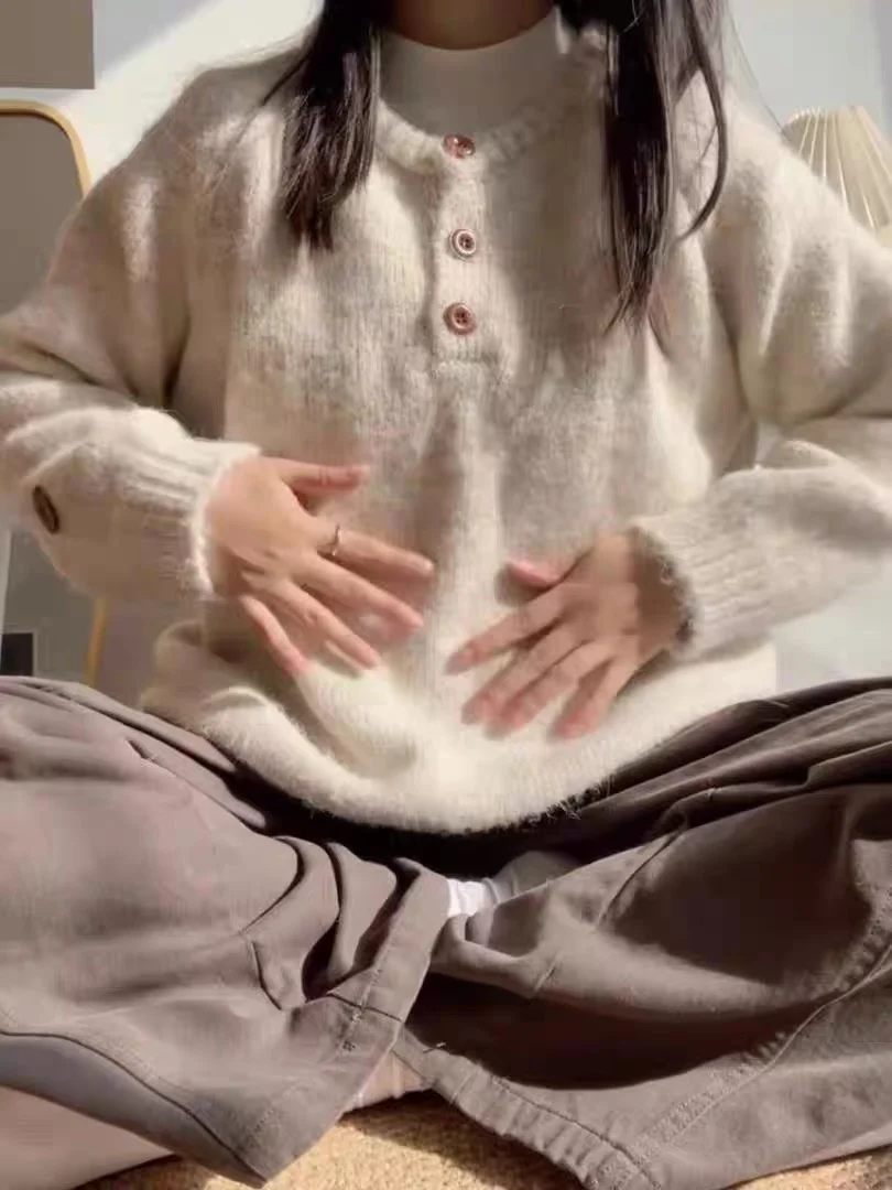 الكورية Sle المرأة Thiened المتضخم تريكو طويل Sve جولة Ne البلوز سترة شتاء دافئ الترفيه Faion الأعلى