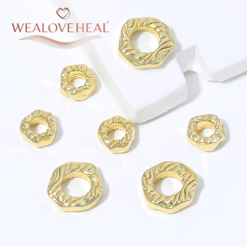 18K vergoldete Messing-Abstandshalterperlen mit unregelmäßiger gehämmerter Wellentextur für handgemachte DIY-Armbänder, Halsketten und Schmuckherstellung – Detail 16