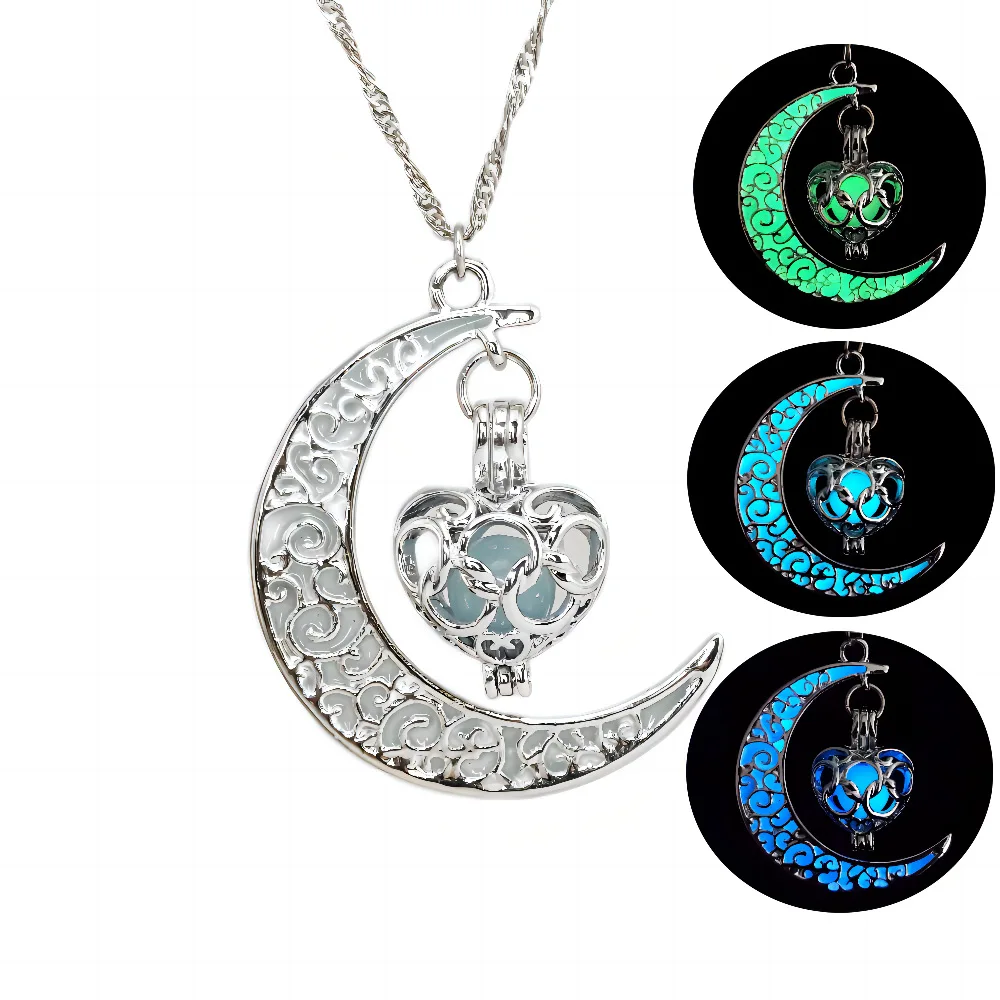 new accessories hollow luminous moon necklace, Halloween hot-selling European and American luminous pendant manufac