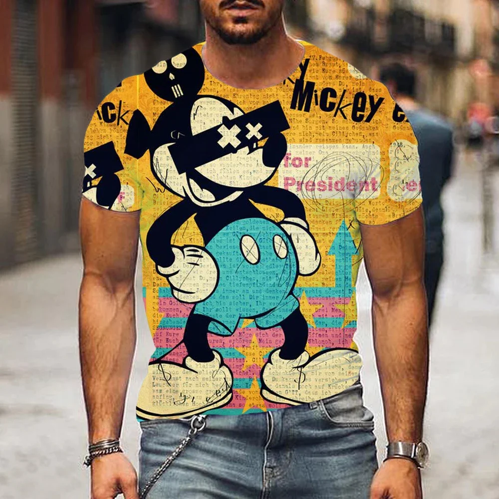 Disney-Mickey Mouse feminino 3D camiseta estampada, roupas femininas, camiseta de anime dos desenhos animados, camisetas infantis, novo, 2024