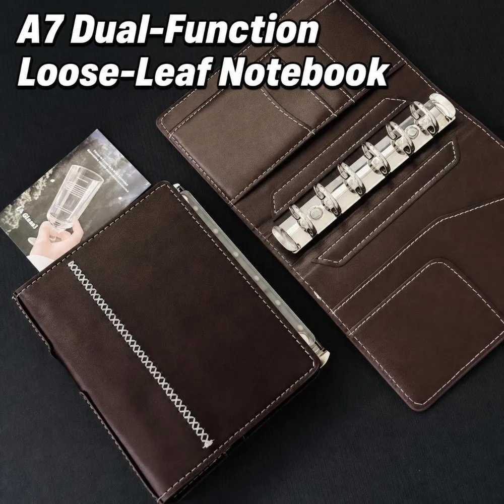 Multi Functional Retro Brown Loose-leaf Notebook PU Leather DIY Scrapbook Travel Journal A7 Notepad Travel Use