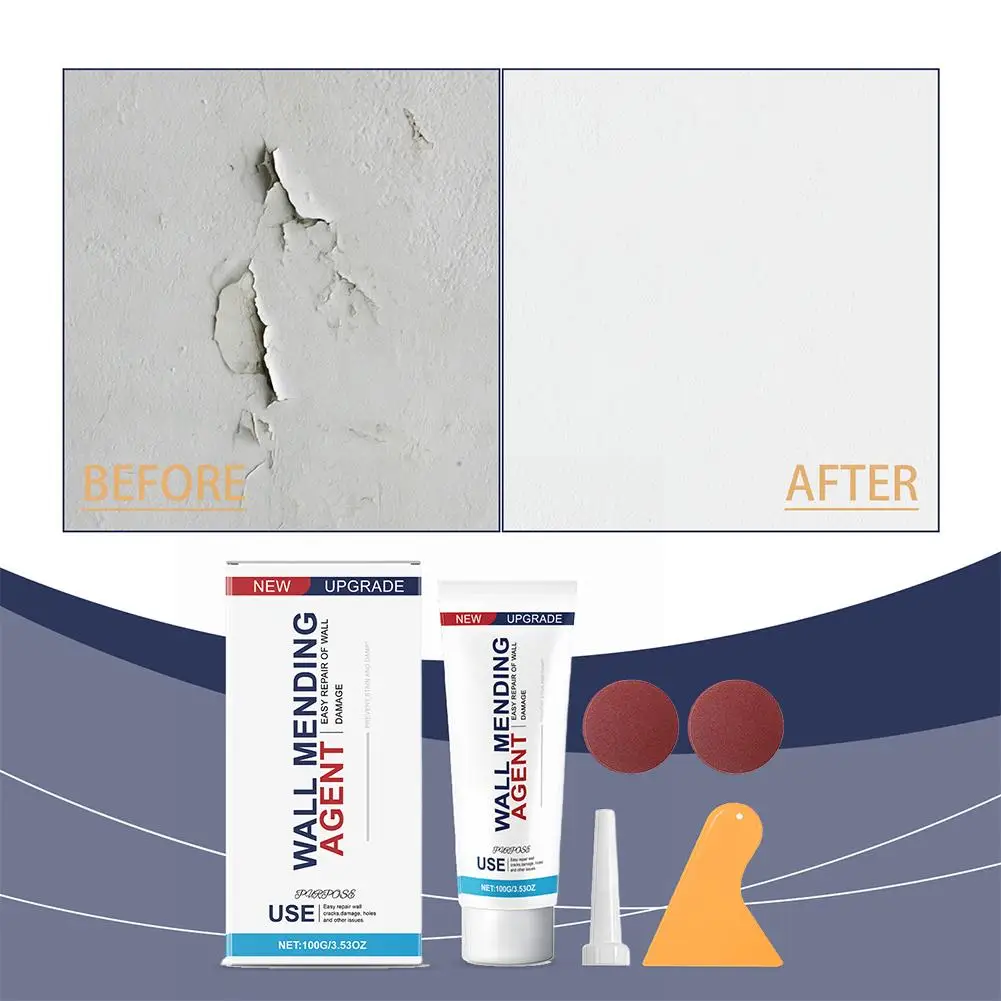 100G Quick-Drying Wall Repair Agent Waterproof White Wall Repair Paste Crack-Proof, Mildew Spots and Fillings, Renovation Tool