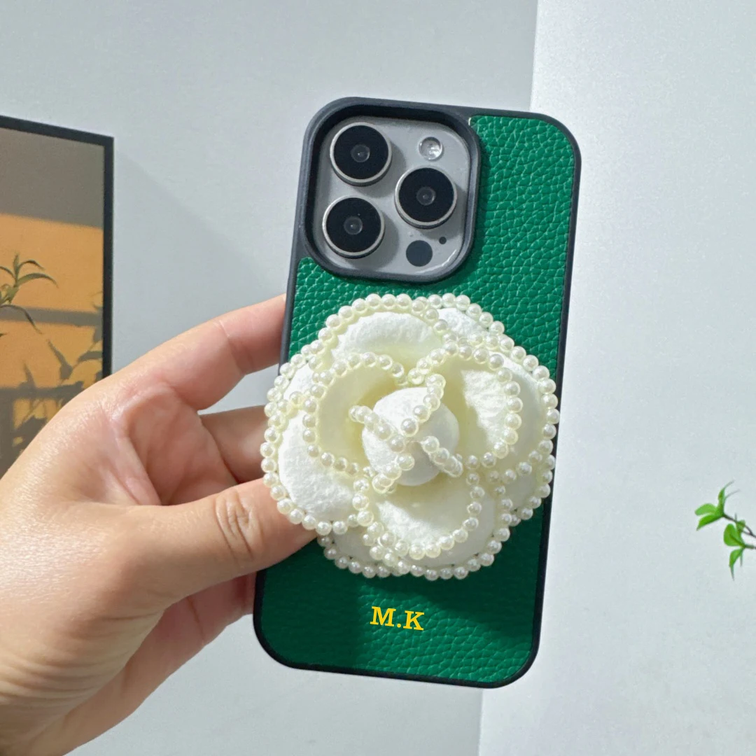 

Customized name cute pearl flower leather hard Case for iPhone 16e 16 15 14 Phone Cover 13 12 11 Pro Cover Shockproof Back Funda