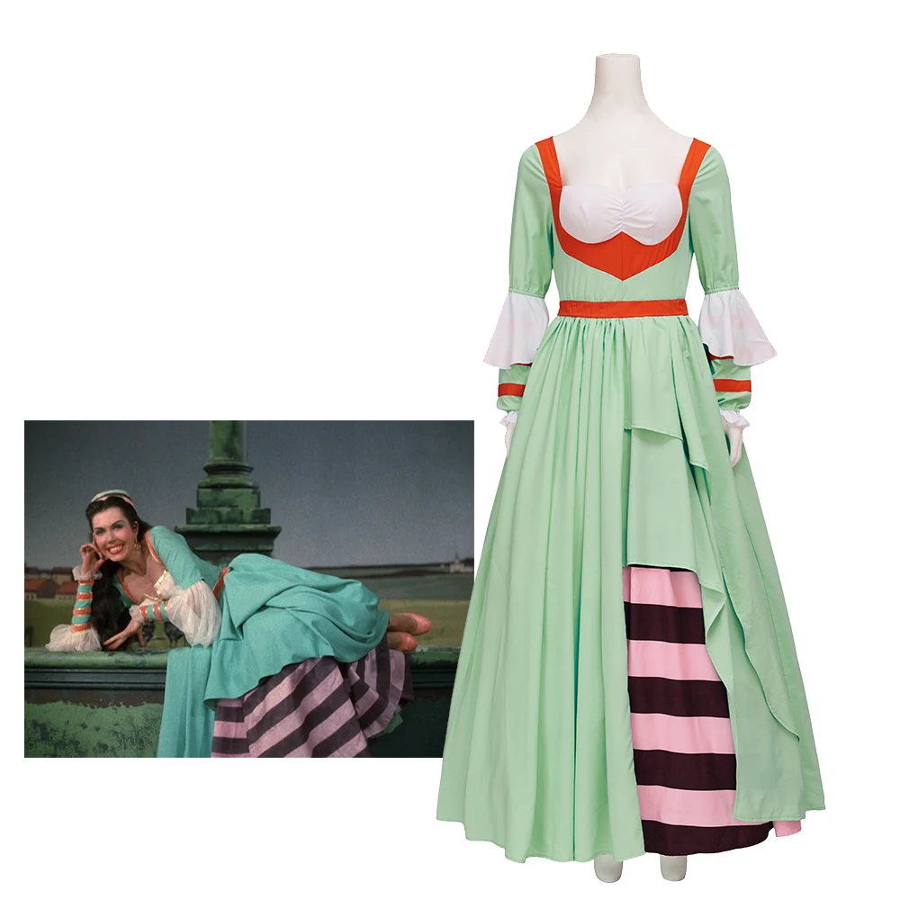 Musical Kiss Me Kate Ann Miller Bianca Cosplay Costume Victorian Fancy Green Gown Broadway Stage Performance Outfits