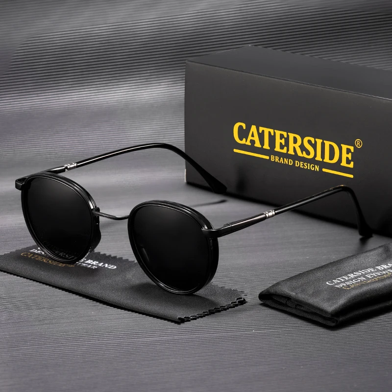 CATERSIDE Polarisierte runde Sonnenbrille für Herren, Hip-Hop-Stil, Metallrahmen, Federscharnier, Sonnenbrille für Damen, zum Fahren, Angeln, UV400 – Detail 4